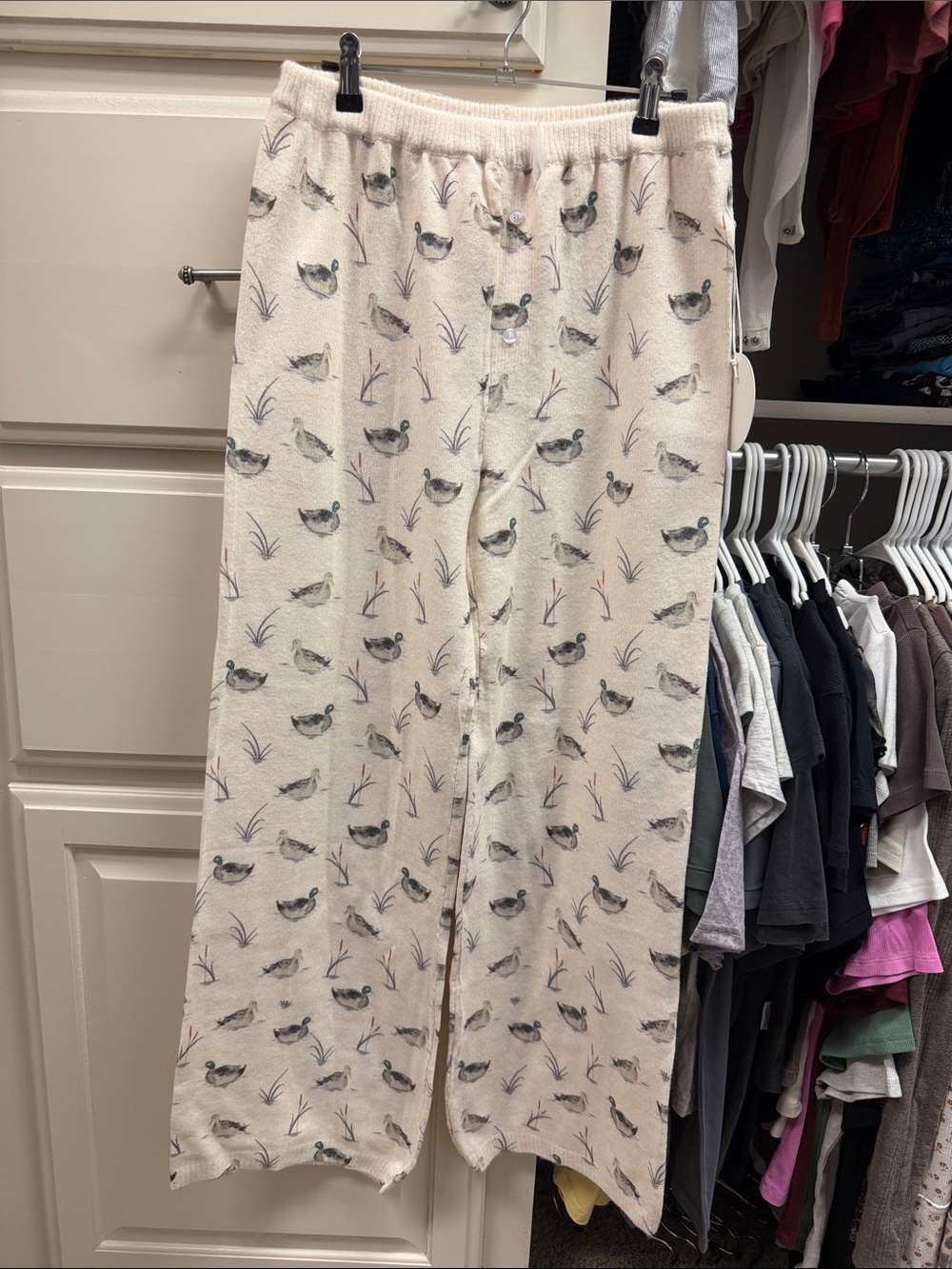Cozy Cream Bird Print Lounge Pants